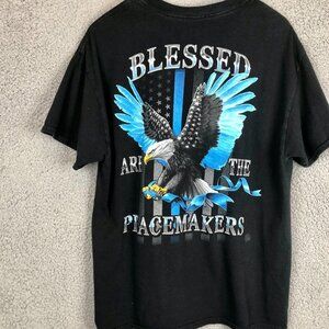 Vintage Bald Eagle Blessed Are The Peacemakers T-Shirt Size Large Black Kanye